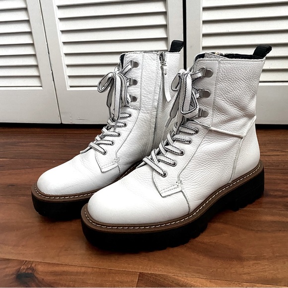 Sam Edelman Shoes - Sam Edelman Leather Platform Lace Up Boots Zip Ankle Boots White Chunky